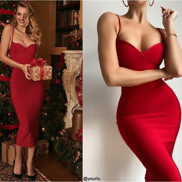 House of CB Dresses & Skirts - House of CB 'Domenica' Red Sweetheart Neckline Bandage Midi Dress NWOT